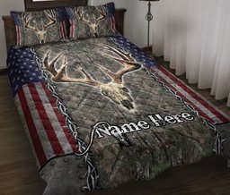 Personalized Hunting Quilt Bedding Set, Deer Skull Hunting Quilt Blanket With Pillowcases, Custom Name Duvet Cover Set