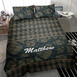 Personalized Football Quilt Bedding Set, Football Ball Checkered Wood Quilt Blanket With Pillowcases, Custom Name Duvet Cover Set