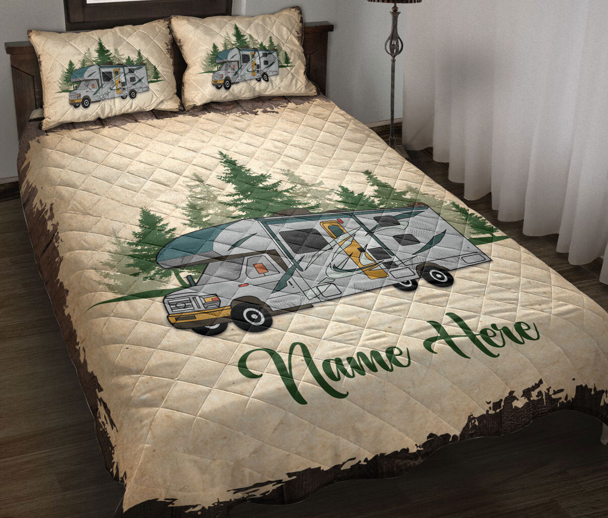 Personalized Camping Quilt Bedding Set, Camping Camper Class C Rvs Quilt Blanket With Pillowcases, Custom Name Duvet Cover Set