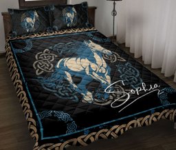 Personalized Horse Quilt Bedding Set, Horse Farm Farmho Use Viking Quilt Blanket With Pillowcases, Custom Name Duvet Cover Set
