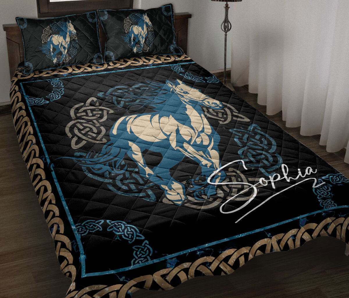 Personalized Horse Quilt Bedding Set, Horse Farm Farmho Use Viking Quilt Blanket With Pillowcases, Custom Name Duvet Cover Set