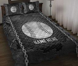 Personalized Baseball Quilt Bedding Set, Baseball Iron Chains Quilt Blanket With Pillowcases, Custom Name Duvet Cover Set, Sports Gifts