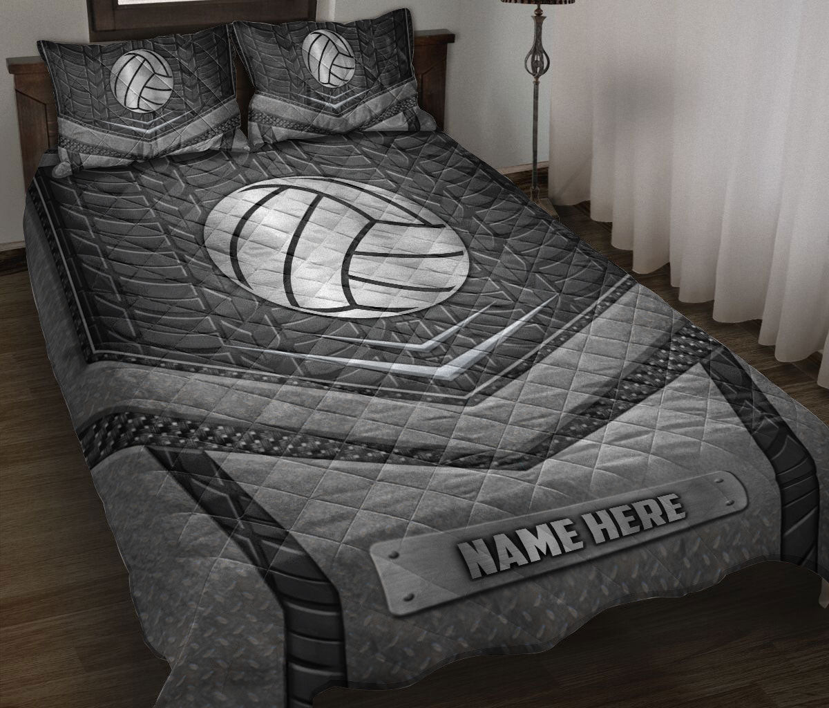 Personalized Volleyball Quilt Bedding Set, Volleyball Silvers Quilt Blanket With Pillowcases, Custom Name Duvet Cover Set
