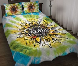 Personalized Hippie Quilt Bedding Set, Rainbow Sunflower Hippie Quilt Blanket With Pillowcases, Custom Name Duvet Cover Set