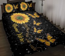 Personalized Butterfly, Sunflower Quilt Bedding Set, Butterfly Sunflower Floral Yellow & Black Quilt Blanket With Pillowcases, Duvet Cover Set