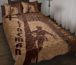 Personalized Lineman Quilt Bedding Set, Electrician Lineman Quilt Blanket With Pillowcases, Custom Name Duvet Cover Set