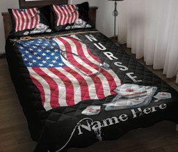 Personalized Nurse Quilt Bedding Set, Nurse Scrub US Flag Quilt Blanket With Pillowcases, Custom Name Duvet Cover Set