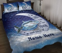 Personalized Shark Quilt Bedding Set, Shark I Love You To The Moon And Back Quilt Blanket With Pillowcases, Custom Name Duvet Cover Set
