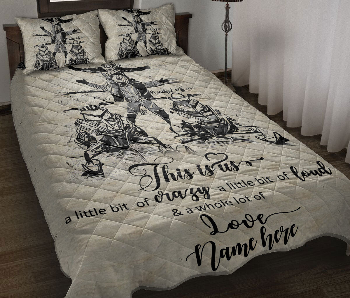 Personalized Quilt Bedding Set, Snowmobile Biker This Is USCouple Husband & Wife Quilt Blanket With Pillowcases, Custom Name Duvet Cover Set