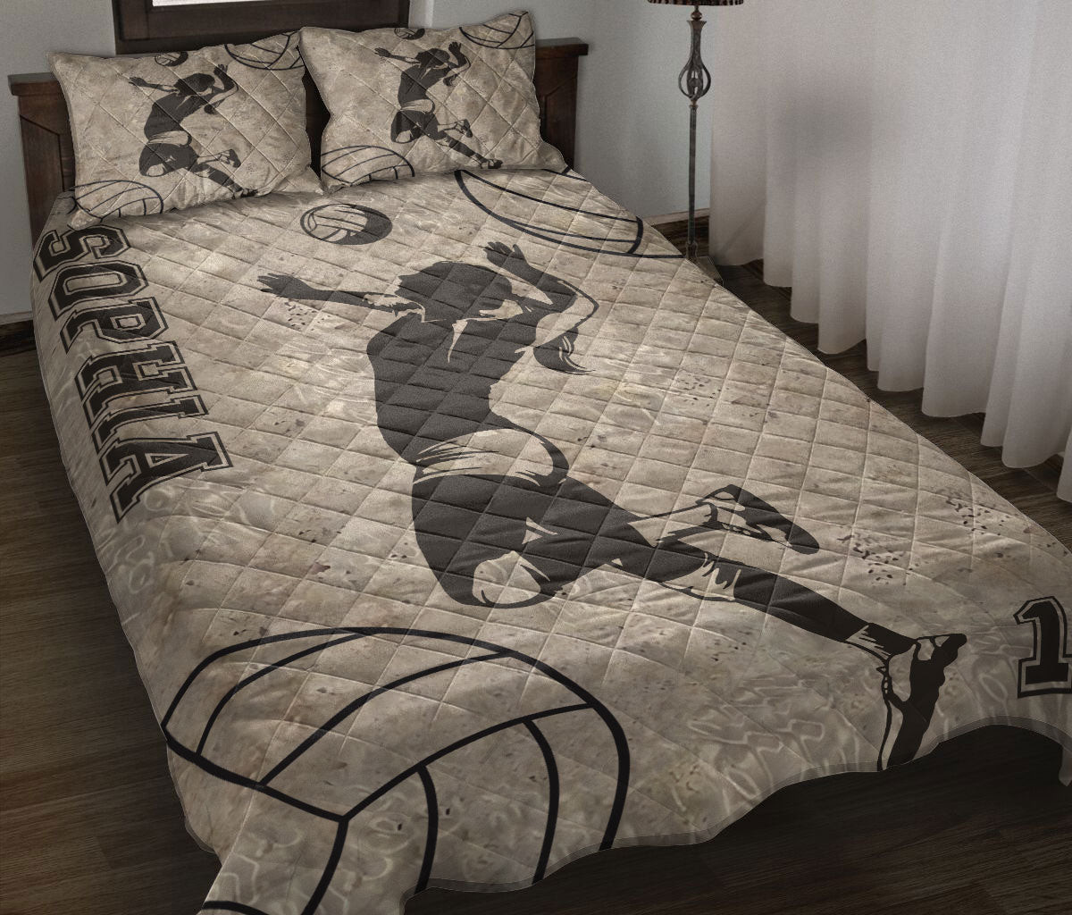 Personalized Volleyball Quilt Bedding Set, Volleyball Volleyball Girl Player Quilt Blanket With Pillowcases, Custom Name Duvet Cover Set