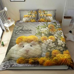Personalized Guinea Pig Quilt Bedding Set, Hamster Guinea Pig Flower Quilt Blanket With Pillowcases, Custom Name Duvet Cover Set