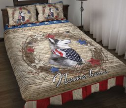Personalized Husky Quilt Bedding Set, Husky Dog We The People Patriotic Quilt Blanket With Pillowcases, Custom Name Duvet Cover Set