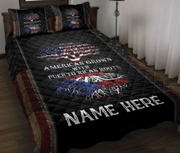 Personalized Puerto Rico Quilt Bedding Set, American Grown With Puerto Rican Roots US Flag Quilt Blanket With Pillowcases, Duvet Cover Set