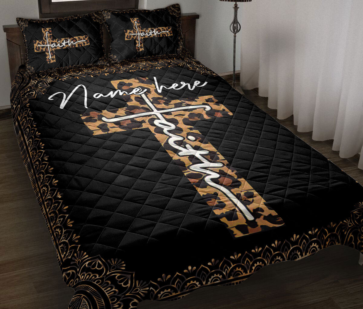 Personalized Christian, Jesus, God, Bible Quilt Bedding Set, JesusCross Mandala Quilt Blanket With Pillowcases, Custom Name Duvet Cover Set