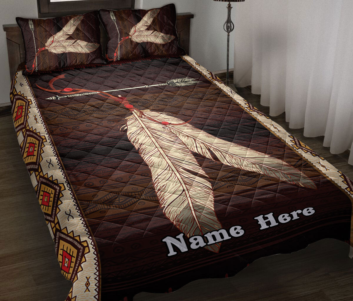 Personalized Native American Quilt Bedding Set, Native American Pride Indigeno USFeather Quilt Blanket With Pillowcases, Duvet Cover Set