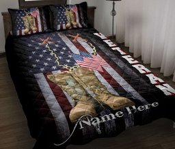 Personalized Veteran Quilt Bedding Set, Veteran Boots American US Flag Patriot Quilt Blanket With Pillowcases, Custom Name Duvet Cover Set, July 4th Gift