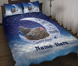 Personalized Chicken Quilt Bedding Set, Chicken I Love You To The Moon & Back Farm Quilt Blanket With Pillowcases, Custom Name Duvet Cover Set