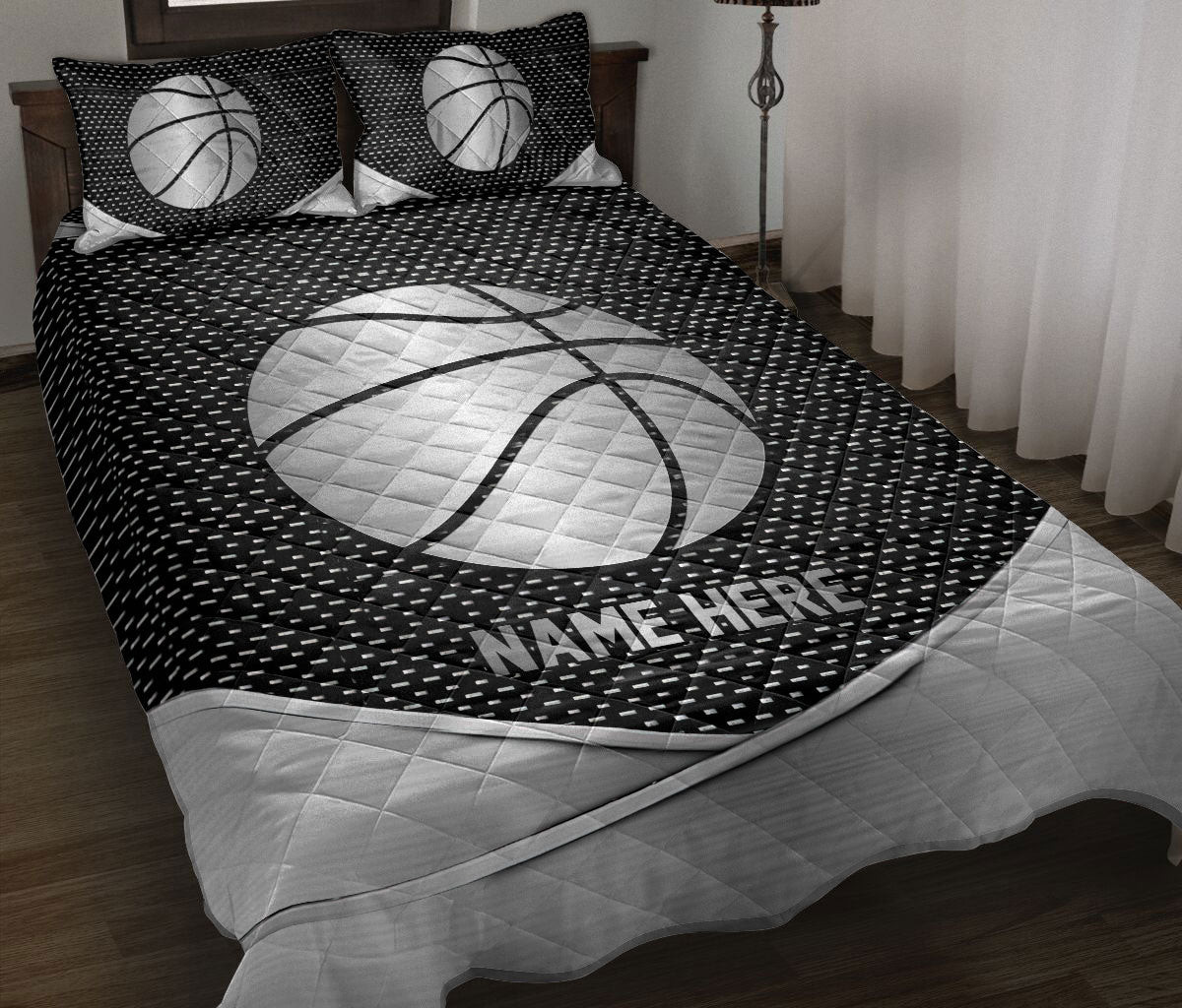Personalized Basketball Quilt Bedding Set, Basketball Ball Quilt Blanket With Pillowcases, Custom Name Duvet Cover Set
