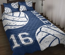 Personalized Volleyball Quilt Bedding Set, Volleyball Ball Blue Quilt Blanket With Pillowcases, Custom Name Duvet Cover Set