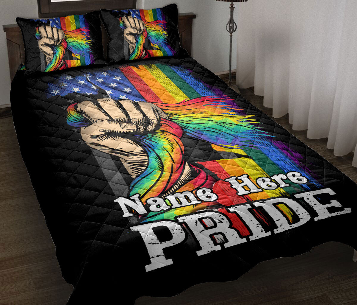 Personalized LGBTQuilt Bedding Set, Lgbtq LGBTPride Rainbow Rose Love Wins Love Is Love Quilt Blanket With Pillowcases, Duvet Cover Set