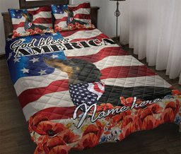 Personalized Dachshund Quilt Bedding Set, Dachshund Patriotic Dog God Bless US Flag Quilt Blanket With Pillowcases, Custom Name Duvet Cover Set