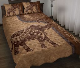 Personalized Elephant Quilt Bedding Set, Love Elephant Mandala Quilt Blanket With Pillowcases, Custom Name Duvet Cover Set