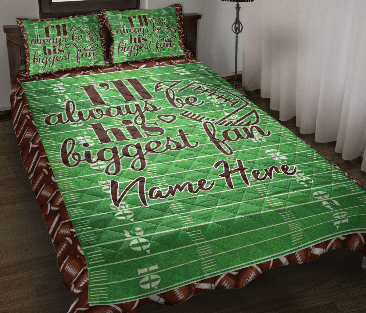 Personalized Football Quilt Bedding Set, American Football I'Ll Always Be His Biggest Quilt Blanket With Pillowcases, Duvet Cover Set