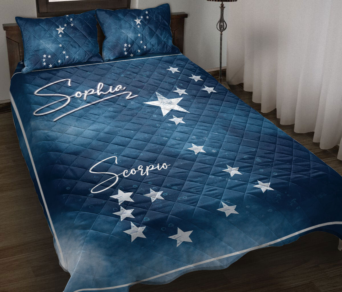 Personalized Zodiac Quilt Bedding Set, Scorpio Zodiac Sign Horoscopes Quilt Blanket With Pillowcases, Custom Name Duvet Cover Set