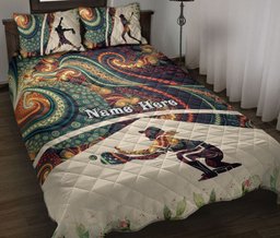 Personalized Softball Quilt Bedding Set, Softball Mandala Pattern Quilt Blanket With Pillowcases, Custom Name Duvet Cover Set