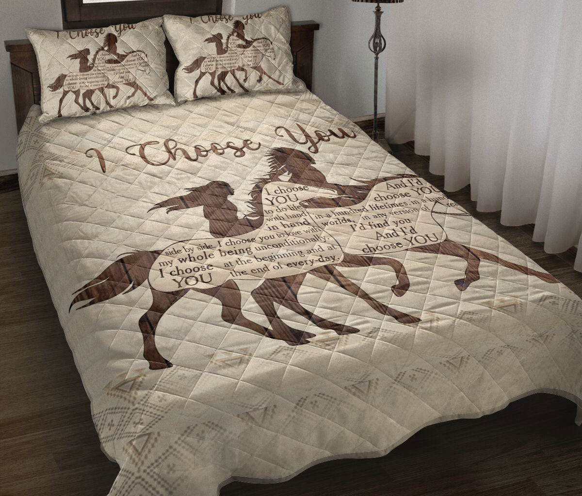 Personalized Native American Quilt Bedding Set, Native American Horse Couple I Choose You Quilt Blanket With Pillowcases, Duvet Cover Set
