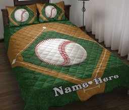 Personalized Baseball Quilt Bedding Set, Baseball Ball Field Quilt Blanket With Pillowcases, Custom Name Duvet Cover Set, Sports Gifts