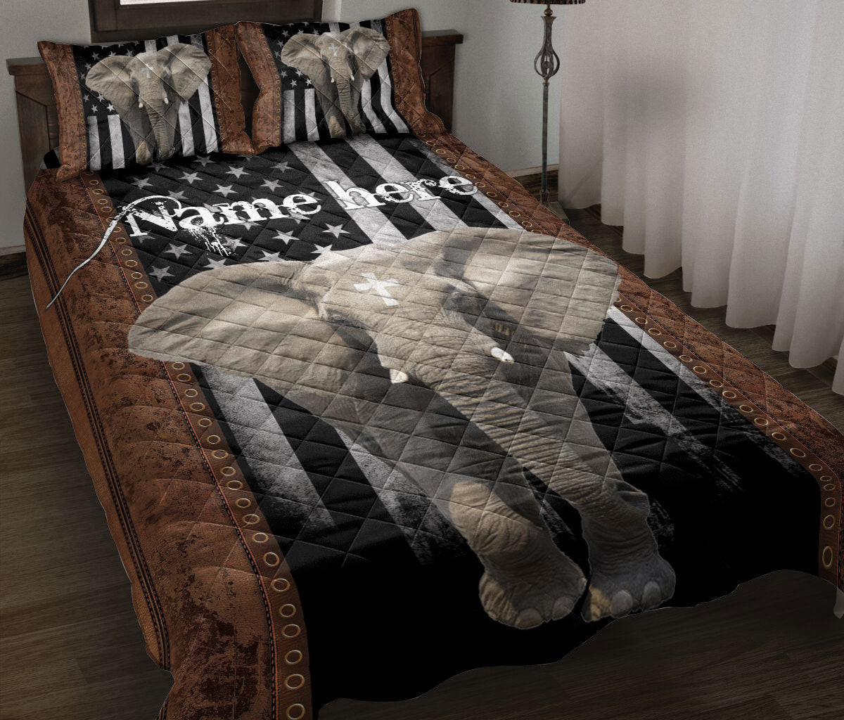 Personalized Elephant Quilt Bedding Set, Elephant Quilt Blanket With Pillowcases, Custom Name Duvet Cover Set