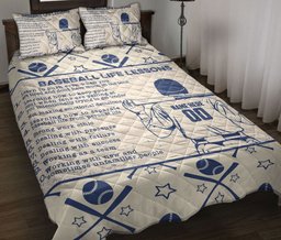 Personalized Baseball Quilt Bedding Set, Baseball Lessons Beige Quilt Blanket With Pillowcases, Custom Name Duvet Cover Set, Sports Gifts
