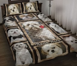 Personalized Shih Tzu Quilt Bedding Set, Shih Tzu Cute Shitzu Dog Quilt Blanket With Pillowcases, Custom Name Duvet Cover Set