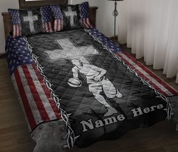 Personalized Basketball Quilt Bedding Set, Basketballian JesusCross American US Flag Quilt Blanket With Pillowcases, Duvet Cover Set