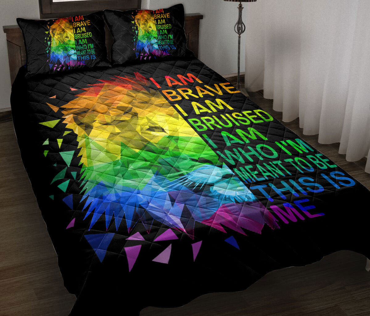 Personalized LGBTQuilt Bedding Set, Lgbtq LGBTPride Rainbow Love Is Love Love Wins Lion Quilt Blanket With Pillowcases, Duvet Cover Set