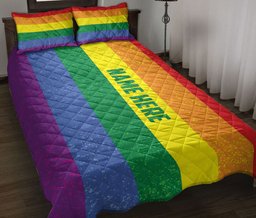 Personalized LGBTQuilt Bedding Set, LGBTRainbow Flag Lgbtq Pride Love Is Love Wins Quilt Blanket With Pillowcases, Custom Name Duvet Cover Set