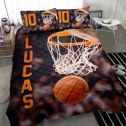 Personalized Basketball Quilt Bedding Set, Basketball Ball On Air 3D Printed Quilt Blanket With Pillowcases, Duvet Cover Set