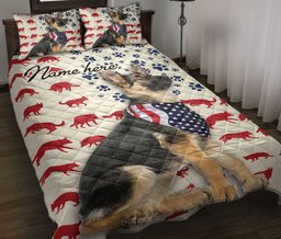Personalized German Shepherd Quilt Bedding Set, American US Flag Patriotic Germen Shepherd Dog Quilt Blanket With Pillowcases, Duvet Cover Set