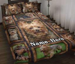Personalized Yorkshire Quilt Bedding Set, Yorkshire Terrier Yorkie Shorkie Dog Quilt Blanket With Pillowcases, Custom Name Duvet Cover Set