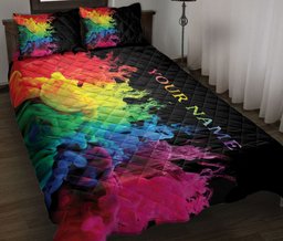 Personalized LGBTQuilt Bedding Set, LGBTLove Is Love Pride Colorful Quilt Blanket With Pillowcases, Custom Name Duvet Cover Set