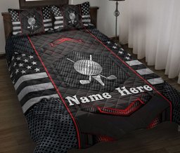 Personalized Golf Quilt Bedding Set, Golf Black Carbon Quilt Blanket With Pillowcases, Custom Name Duvet Cover Set