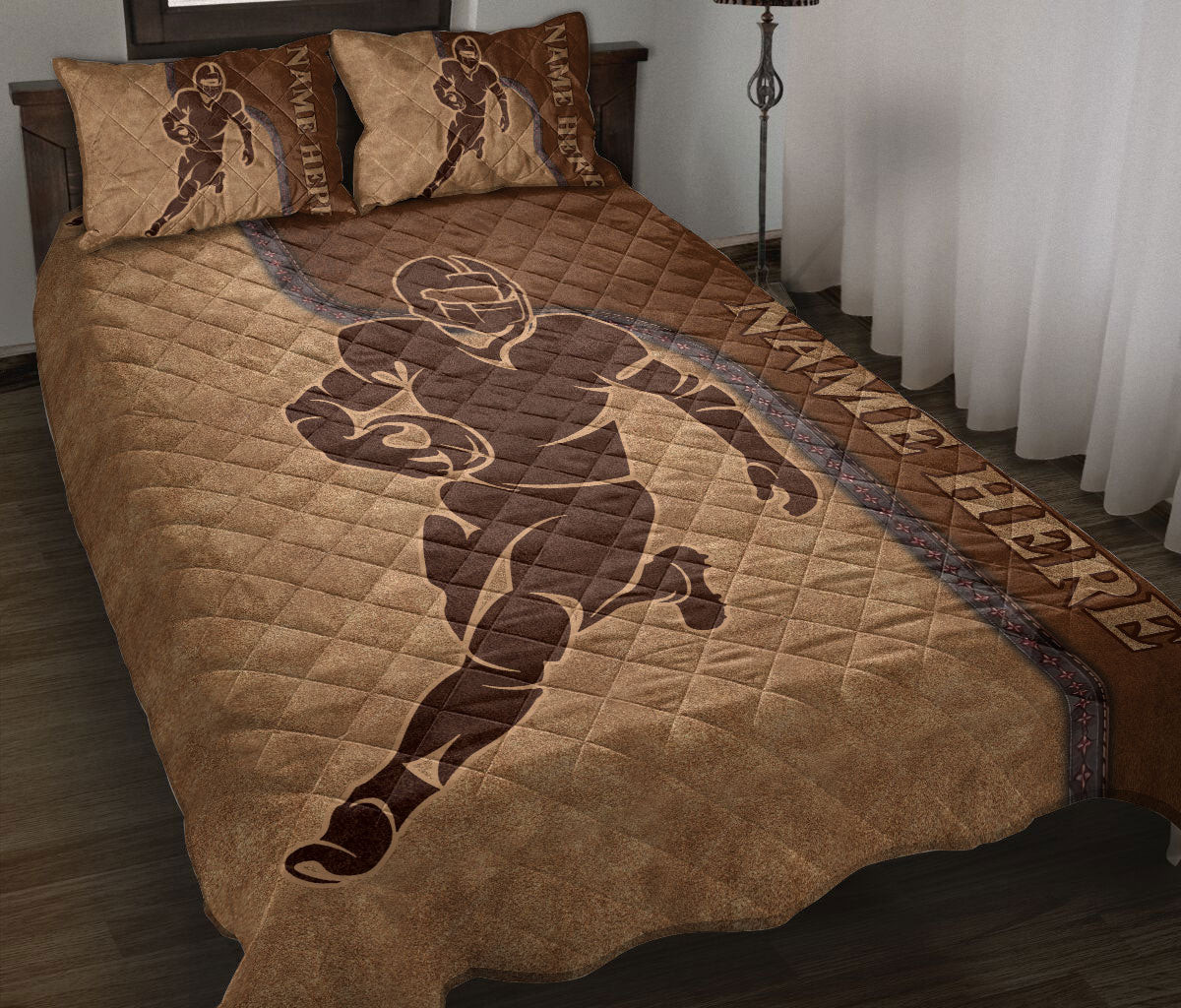 Personalized Football Quilt Bedding Set, Football Batter Quilt Blanket With Pillowcases, Custom Name Duvet Cover Set