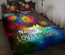 Personalized LGBTQuilt Bedding Set, Lgbtq LGBTPride Rainbow Love Is Love Love Wins Rose Quilt Blanket With Pillowcases, Duvet Cover Set