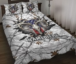 Personalized Hunting Quilt Bedding Set, Deer Hunting White Deer Hunter Quilt Blanket With Pillowcases, Custom Name Duvet Cover Set