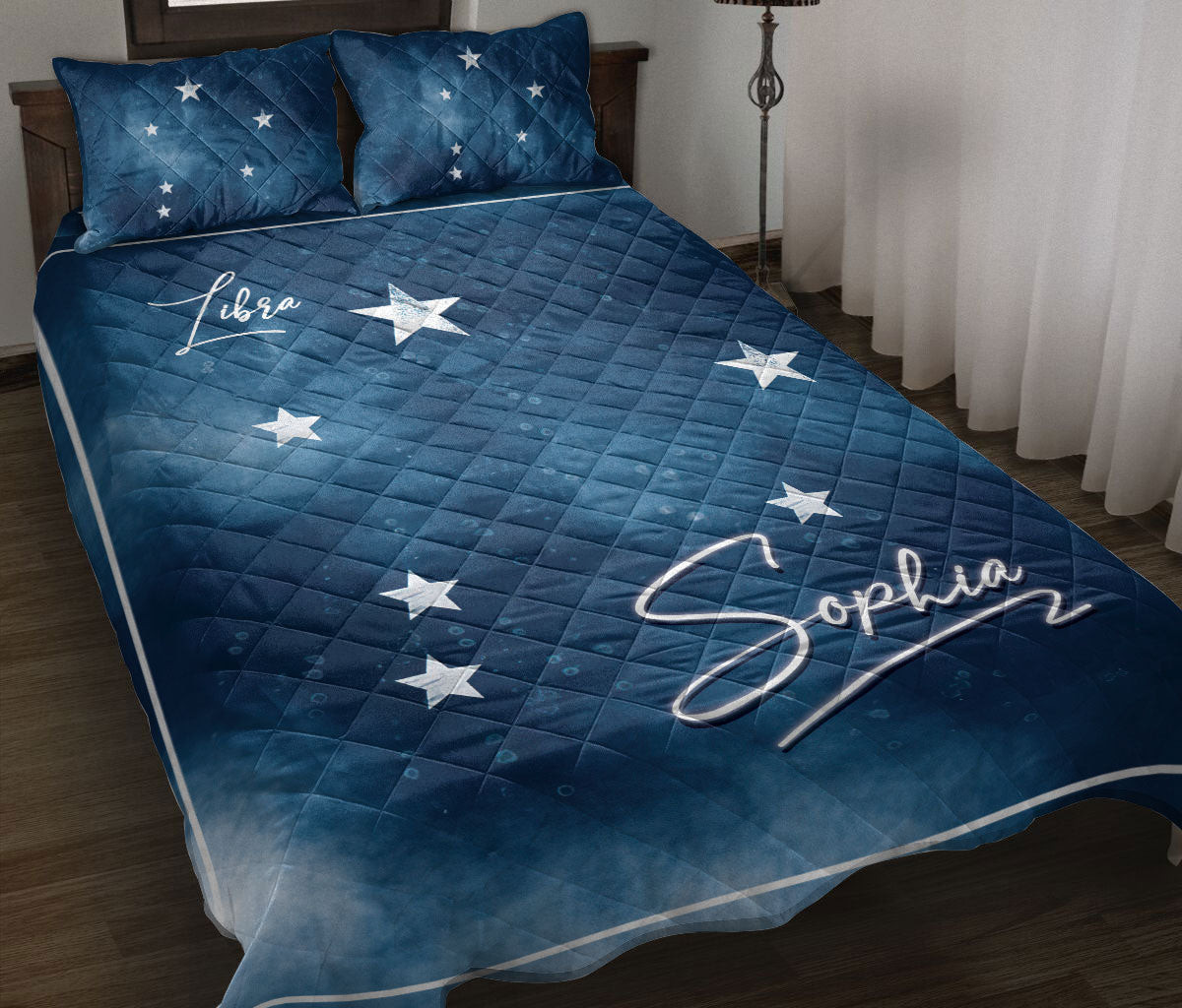 Personalized Zodiac Quilt Bedding Set, Libra Zodiac Sign Horoscopes Celestrial Quilt Blanket With Pillowcases, Custom Name Duvet Cover Set