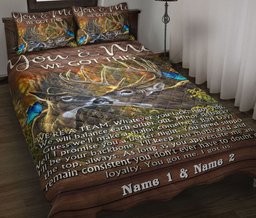 Personalized Deer Quilt Bedding Set, Deer You And Me We Got This Couple Quilt Blanket With Pillowcases, Custom Name Duvet Cover Set