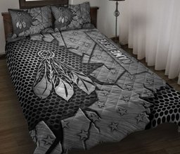 Personalized Native American Quilt Bedding Set, Native American Feather Crack Silver Quilt Blanket With Pillowcases, Custom Name Duvet Cover Set
