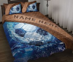 Personalized Soccer Quilt Bedding Set, Soccer Ball Quilt Blanket With Pillowcases, Custom Name Duvet Cover Set