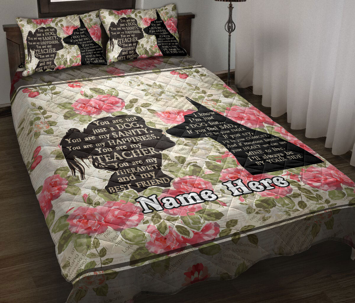 Personalized German Shepherd Quilt Bedding Set, German Shepherd You Are Not Just A Dog Floral Quilt Blanket With Pillowcases, Duvet Cover Set